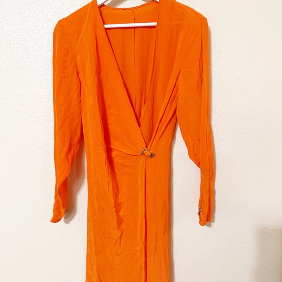 Rag & Bone Odette Side Drape Silk Orange Drape Effect Midi Dress BlairEadieBee S - Picture 13 of 15